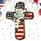 4th of July Patriotic Wooden Cross Door Hanger, Rustic American Flag Plaque for Front Porch, Wall, Outdoor Farmhouse & Memorial Day Decorations